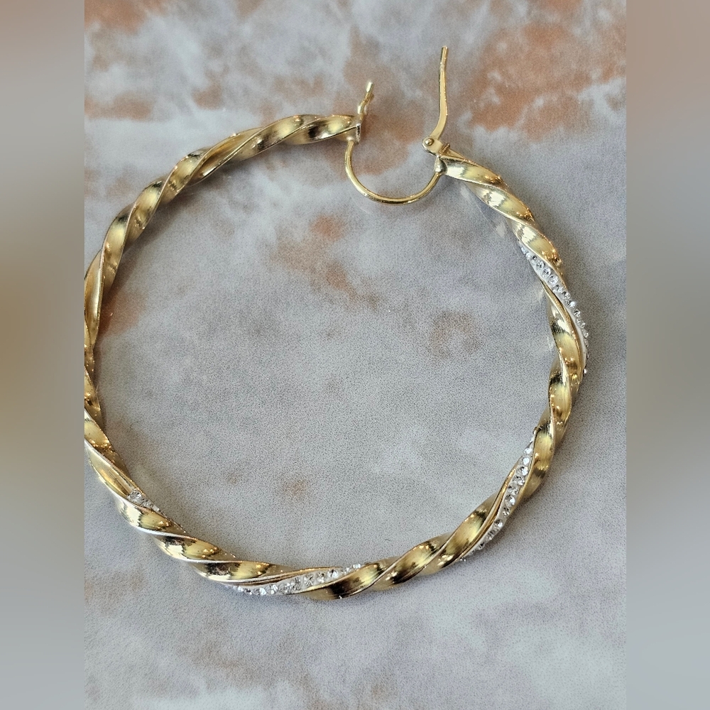 JORDAN MOM 14k Gold Plated and Solid Sterling Silver With Crystals Hoop Earrings - Picture 4 of 13